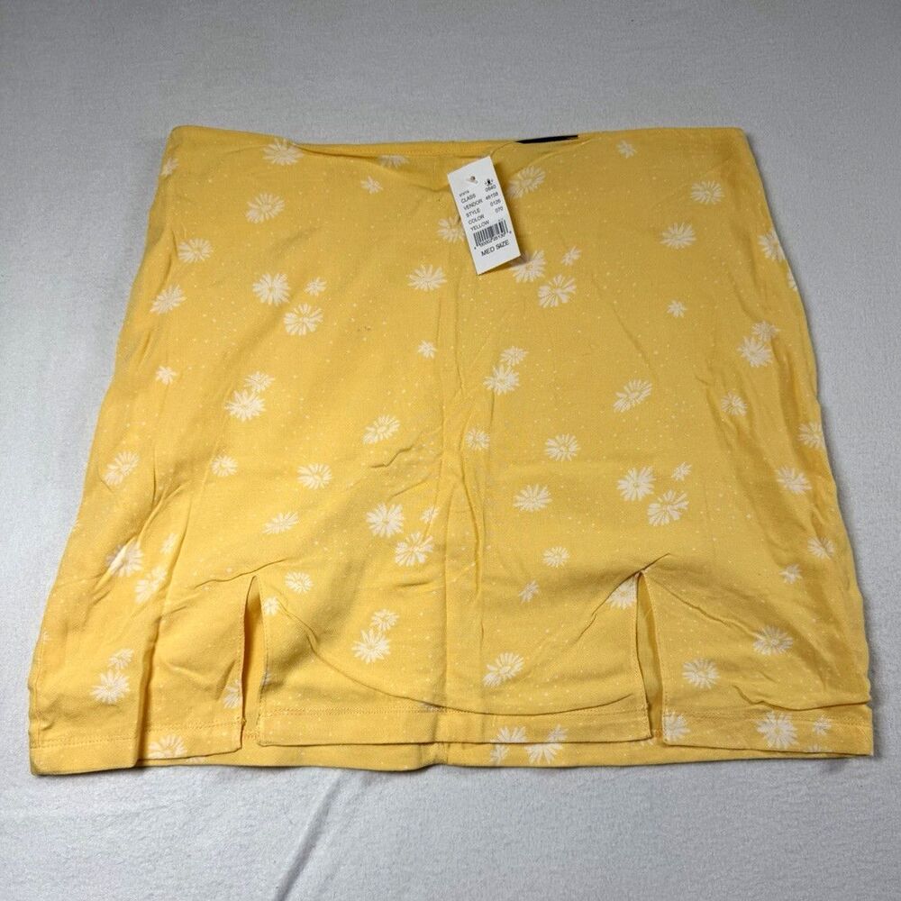 Kendall & Kylie Women Yellow White Floral Mini Skirt M Slit Zip Closure NEW 525